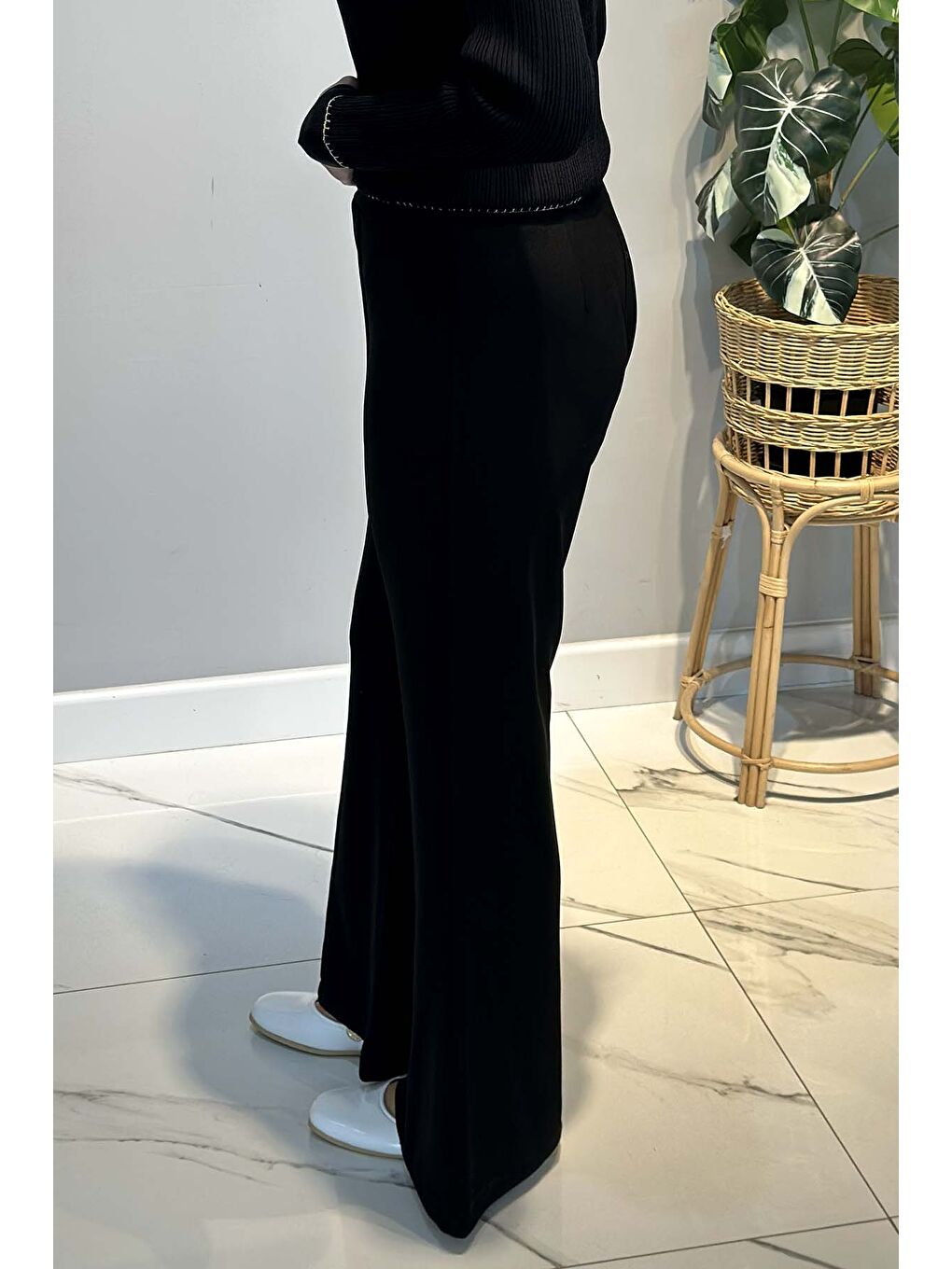 Madrid Beli Lastikli İspanyol Paça Pantolon 5586 Siyah-2