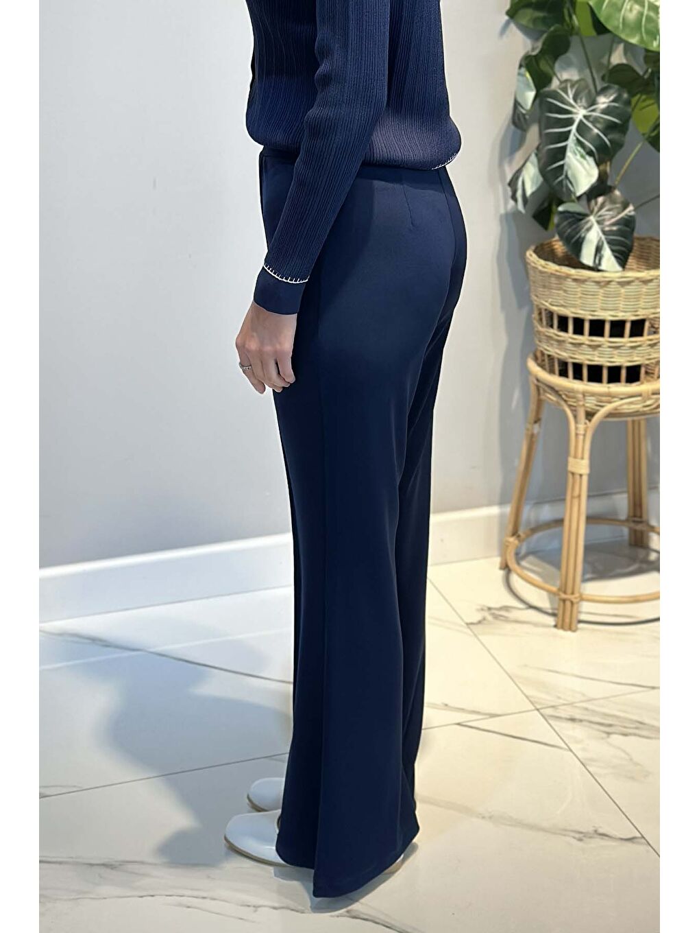 Madrid Beli Lastikli İspanyol Paça Pantolon 5586 Lacivert-2