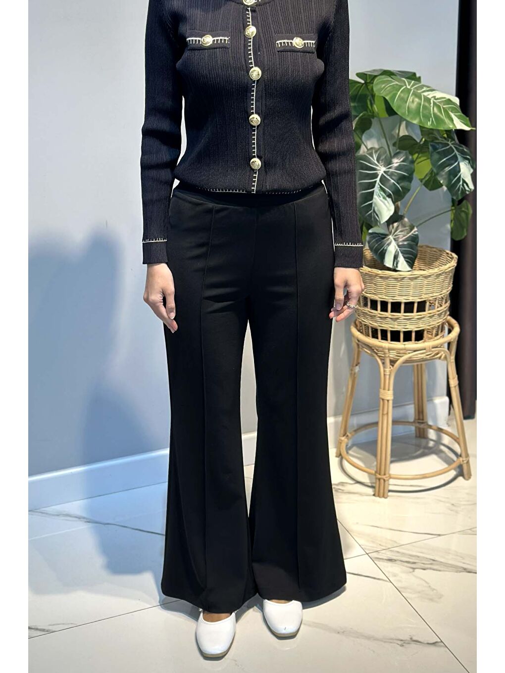 Madrid Beli Lastikli İspanyol Paça Pantolon 5586 Siyah-3