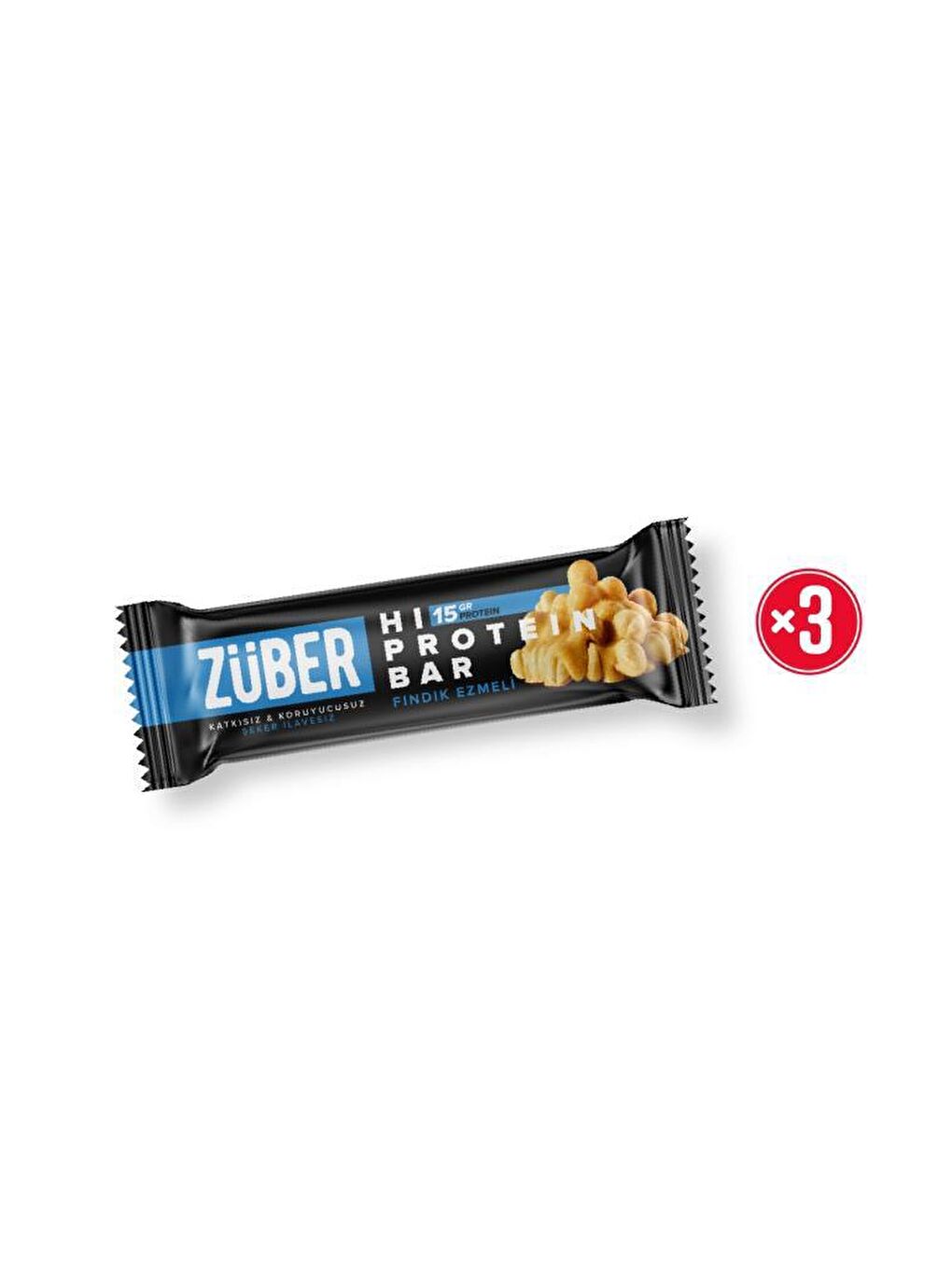 Züber Renksiz Yüksek Protein Bar Fındık Ezmeli 45g X 3 Adet