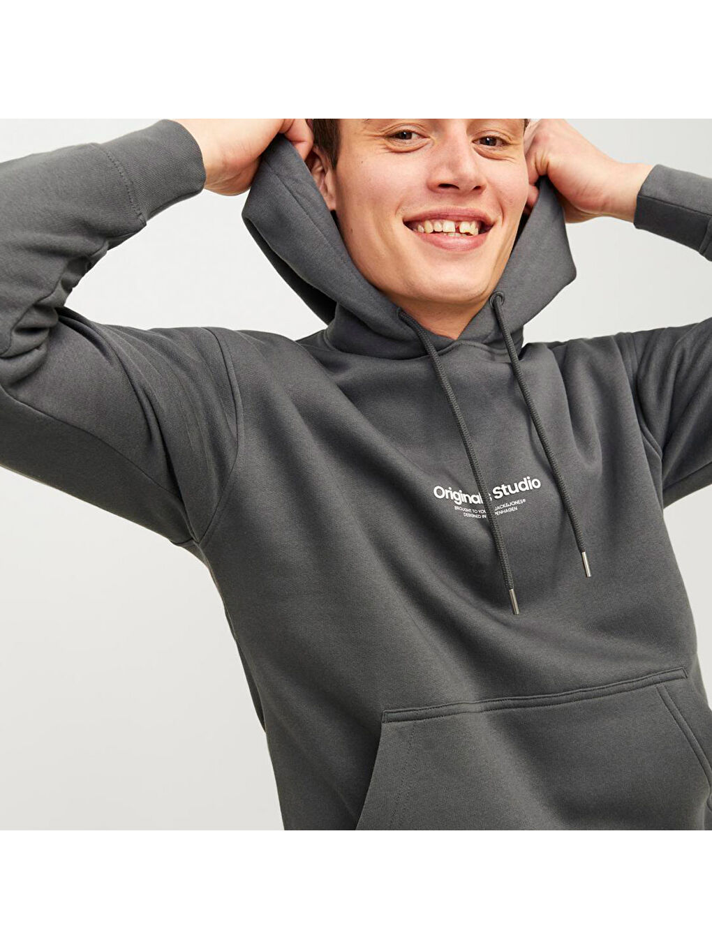 Jack & Jones Hood Vesterbro Erkek Gri Kapüşonlu Sweatshirt - 1