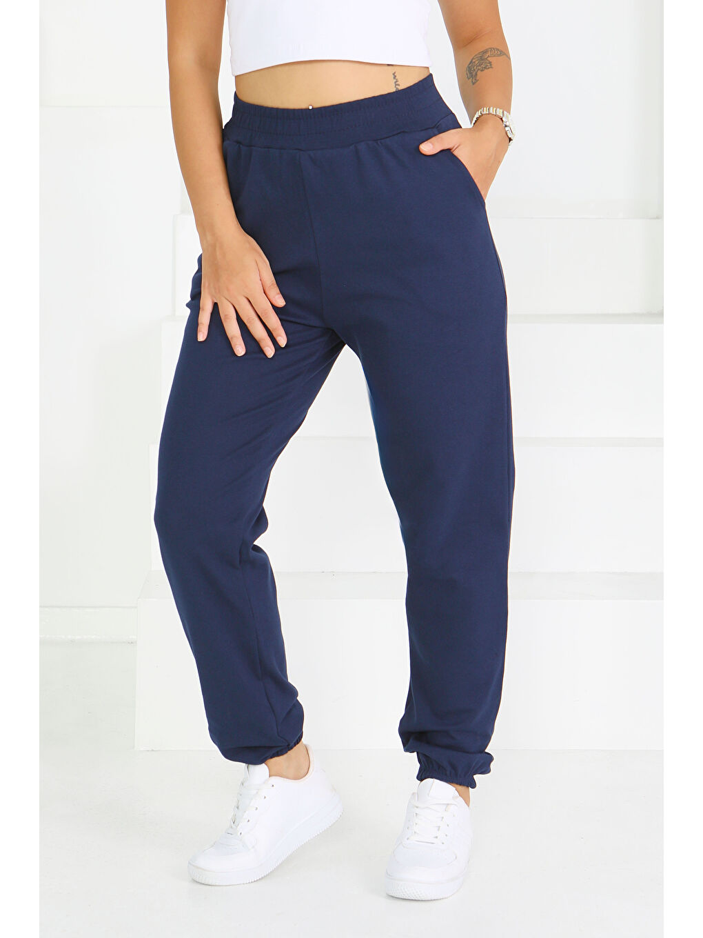 Cepli Paça Lastikli İki İplik Eşofman Altı Lacivert - 27675-1