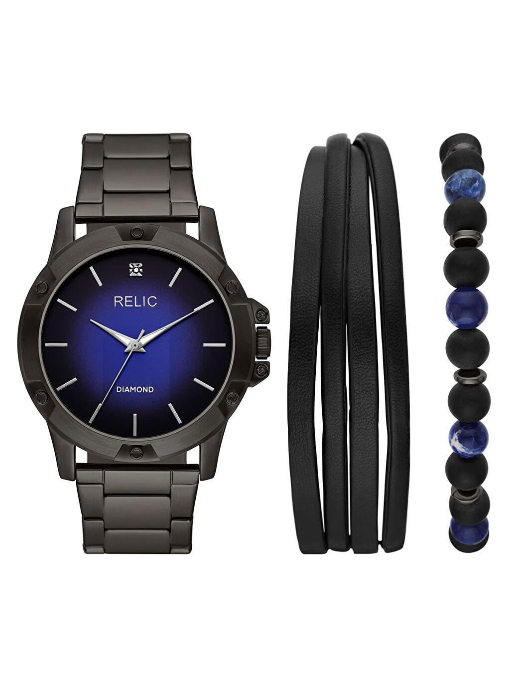 Gri RL-ZR97009 Pırlantalı Erkek Kol Saati ve Bileklik Seti