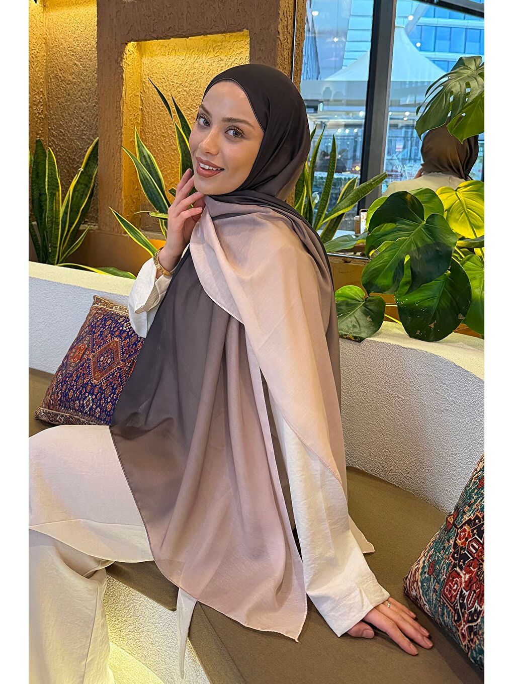 Degrade Desen Soft Şal Acı Kahverengi-1