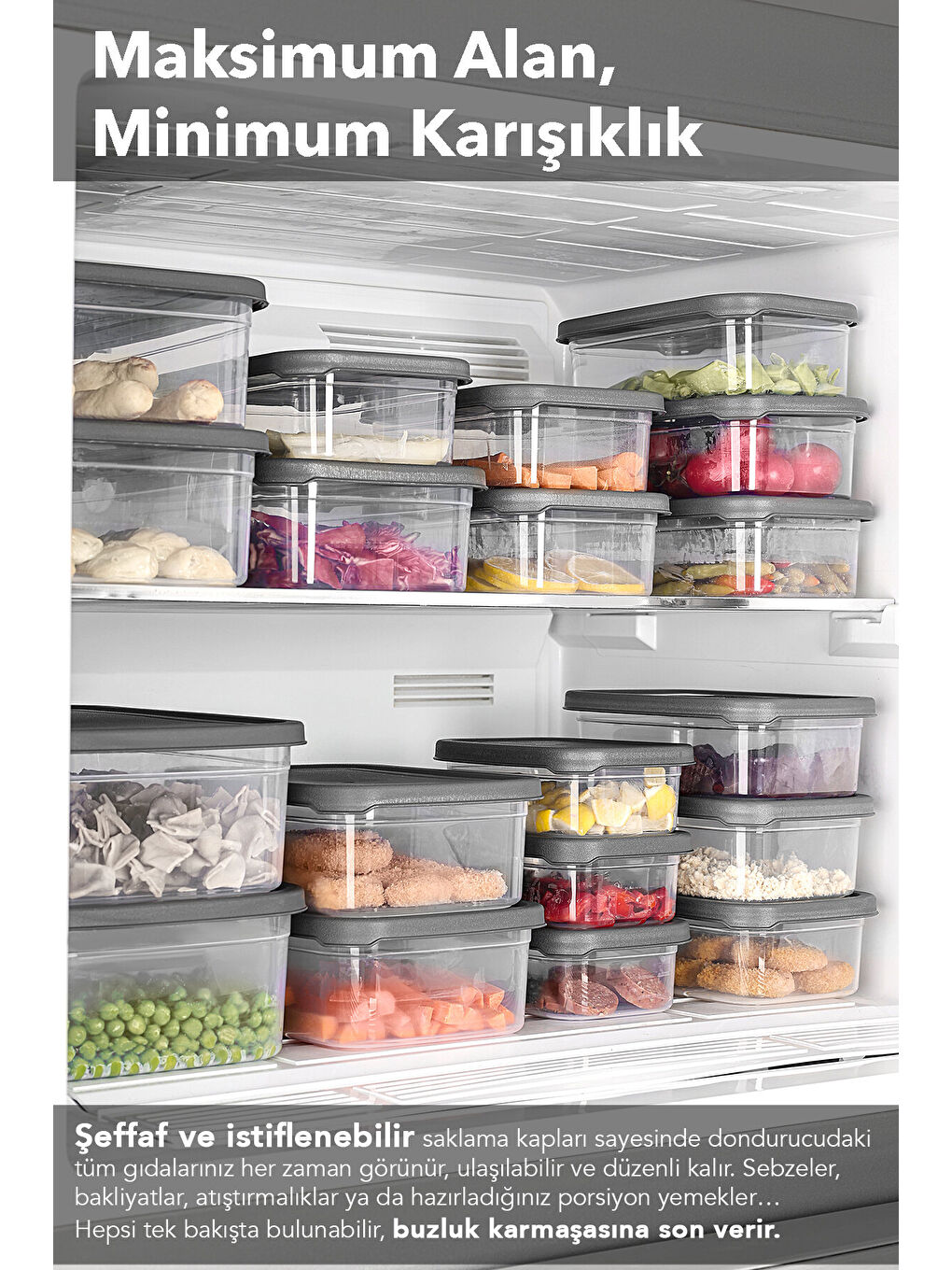 Gri 14'lü Dikdörtgen Erzak Saklama Kabı-2