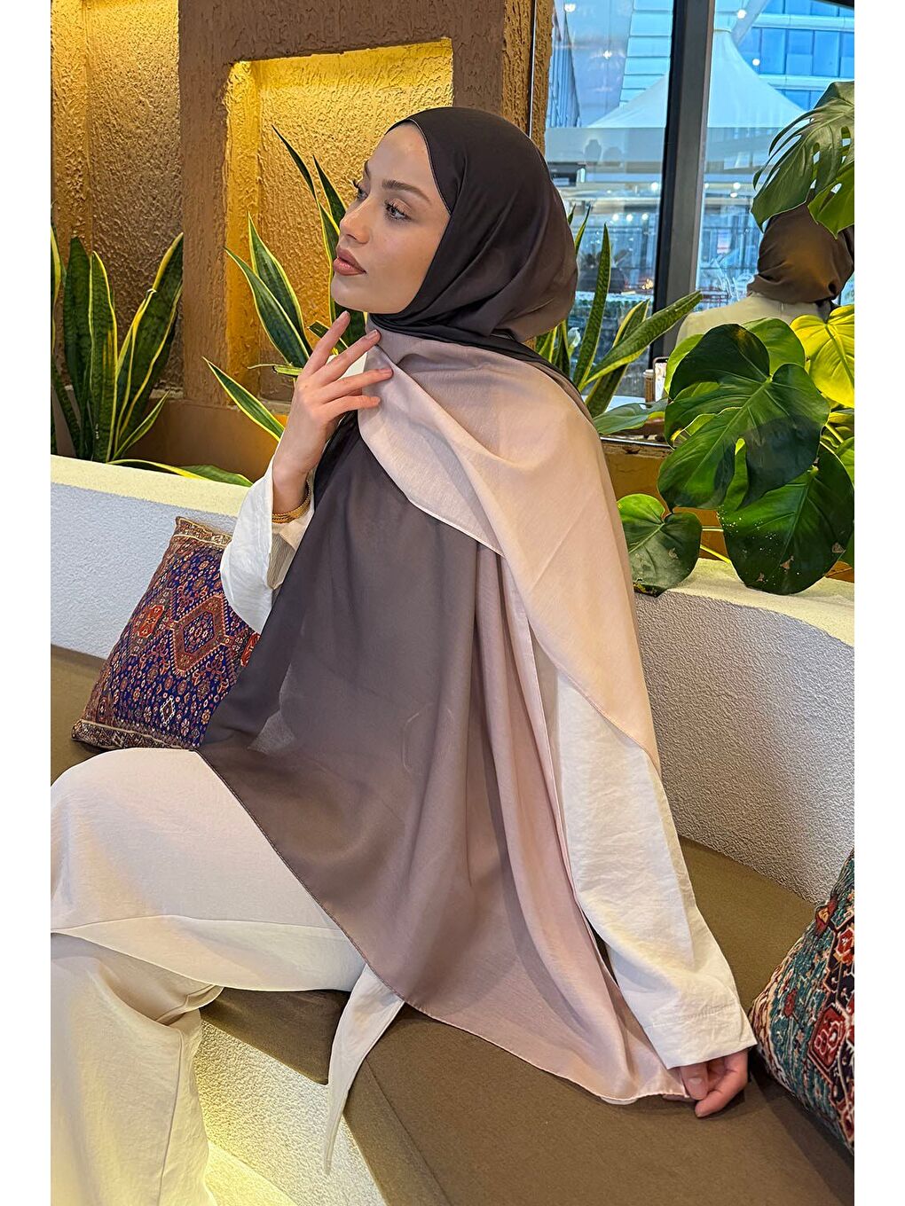 Degrade Desen Soft Şal Acı Kahverengi-2