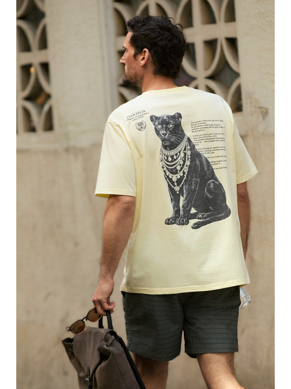 Sarı GIGANEST Erkek %100 Organik Pamuklu Baskı Detaylı Yuvarlak Yaka SARI T-Shirt-5