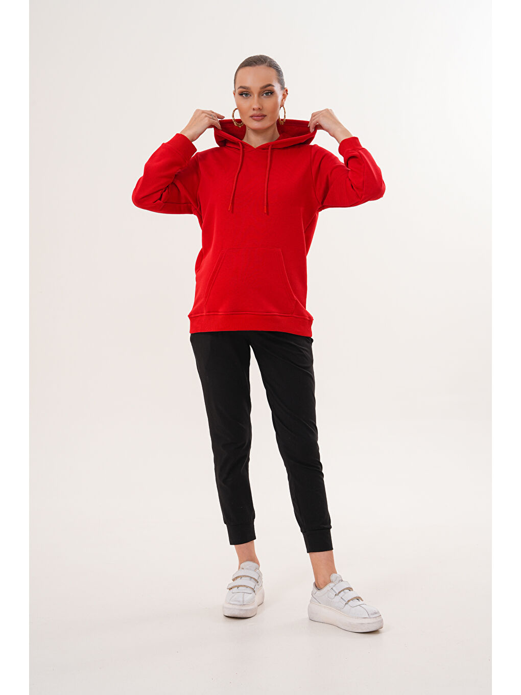 Kırmızı %100 Pamuk Hamile ve Lohusa Basic Kapüşonlu Sweatshirt-1