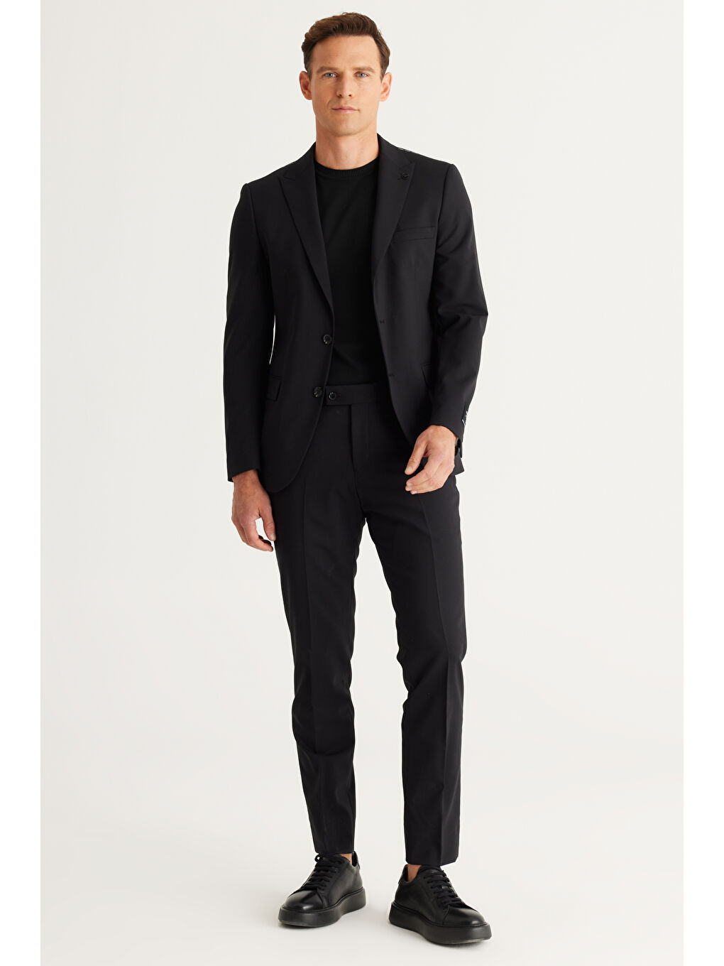 Erkek Siyah Slim Fit Dar Kesim Kırlangıç Yaka Desenli Yünlü Takım Elbise-7