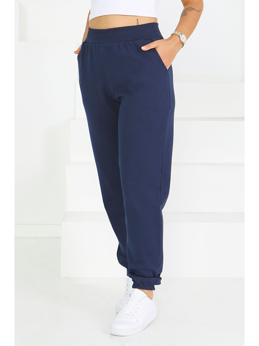 Cepli Paça Lastikli İki İplik Eşofman Altı Lacivert - 27675-2