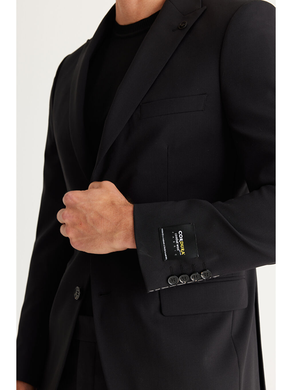 Erkek Siyah Slim Fit Dar Kesim Kırlangıç Yaka Desenli Yünlü Takım Elbise-10