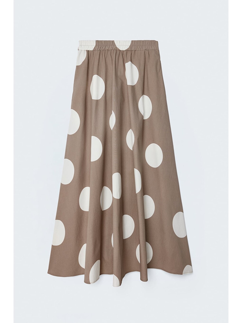 Bej Puantiye Desenli Poplin Etek - Vizon-2