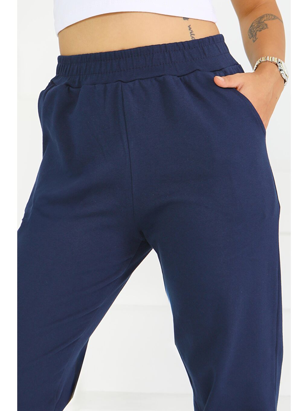 Cepli Paça Lastikli İki İplik Eşofman Altı Lacivert - 27675-3