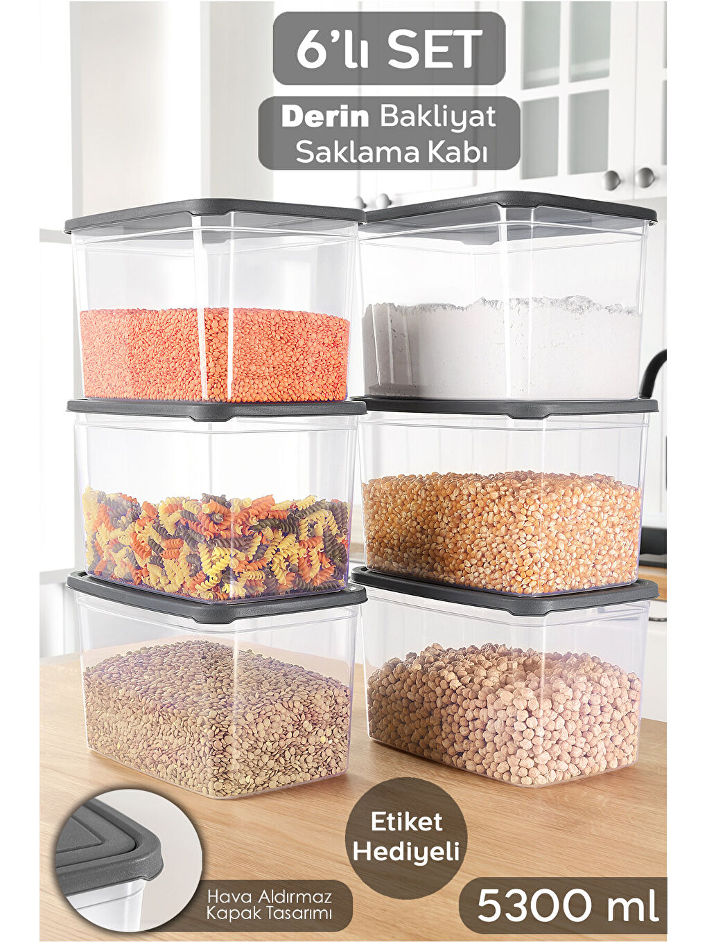 Renksiz 6 Adet Erzak Saklama Kabı 5300 ml