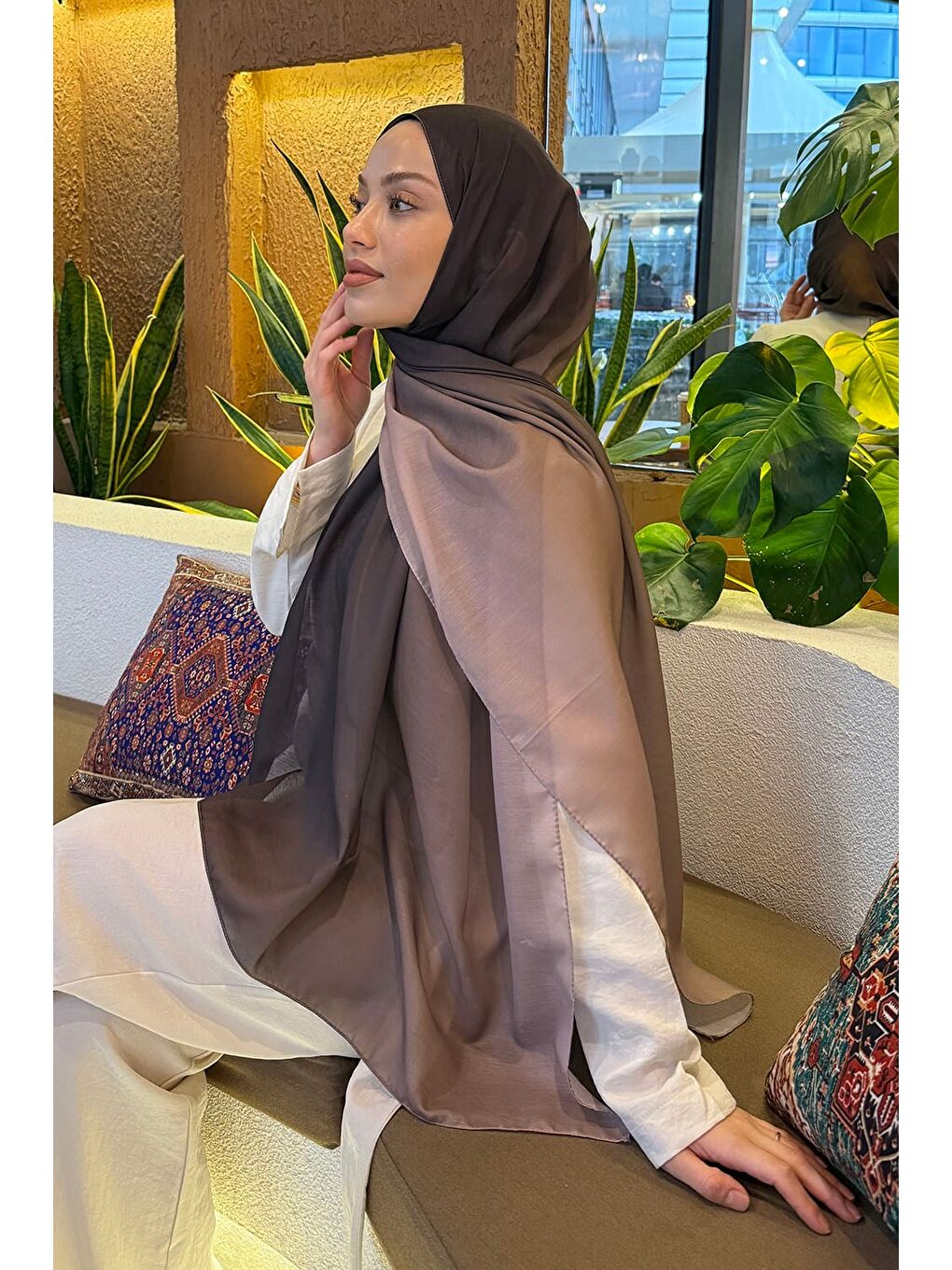 Kahverengi Degrade Desen Soft Şal Koyu Kahve-2