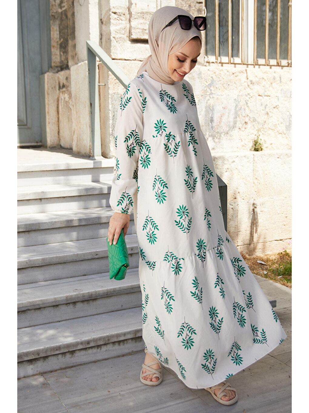 Bisiklet Yaka Kadın Yeşil Elbise - 10363-1