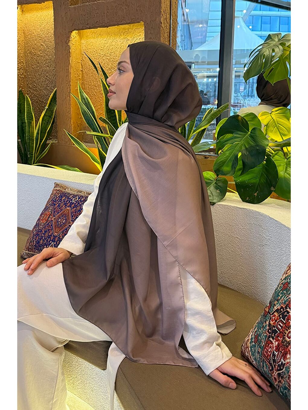 Kahverengi Degrade Desen Soft Şal Koyu Kahve-3