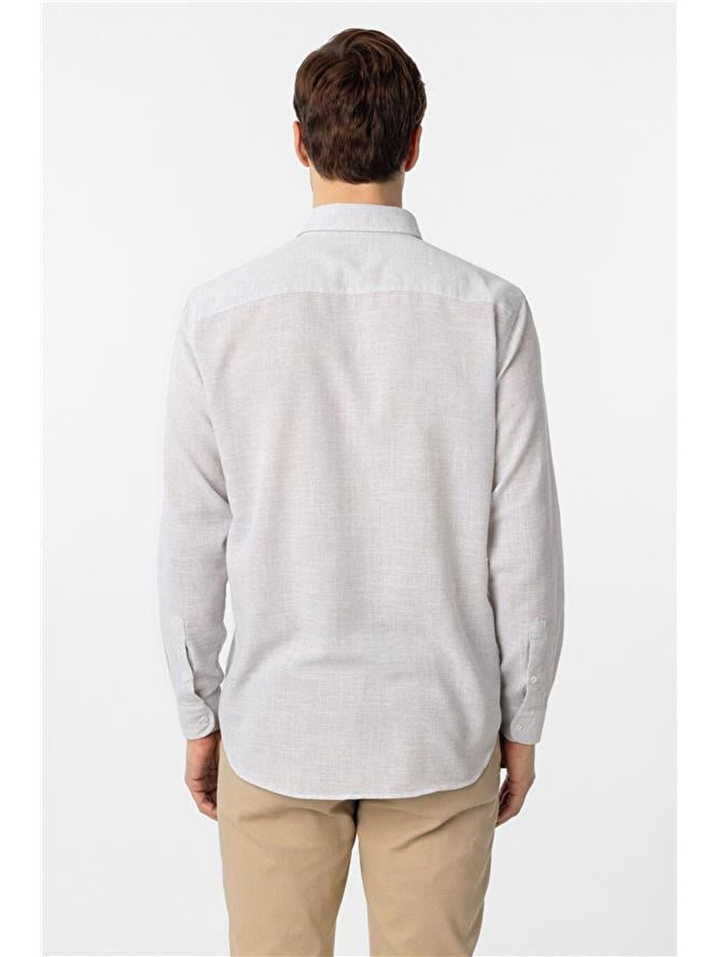 Gri Taş Regular Desenli Düğmeli Yaka Gömlek-3