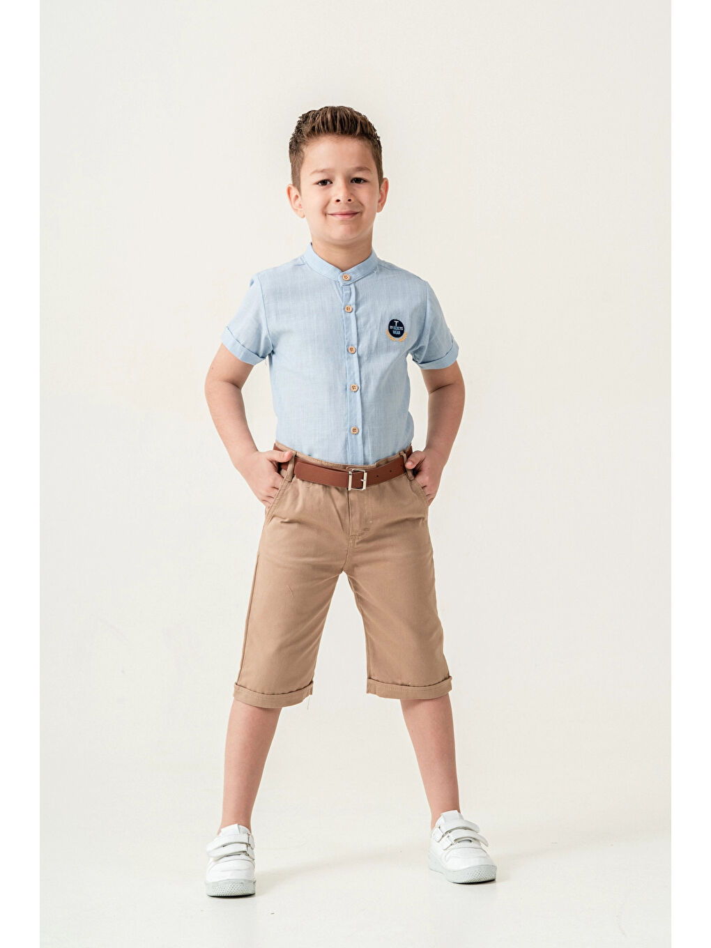 Turkuaz Hakim Yaka Şortlu Erkek Çocuk Takım 2544