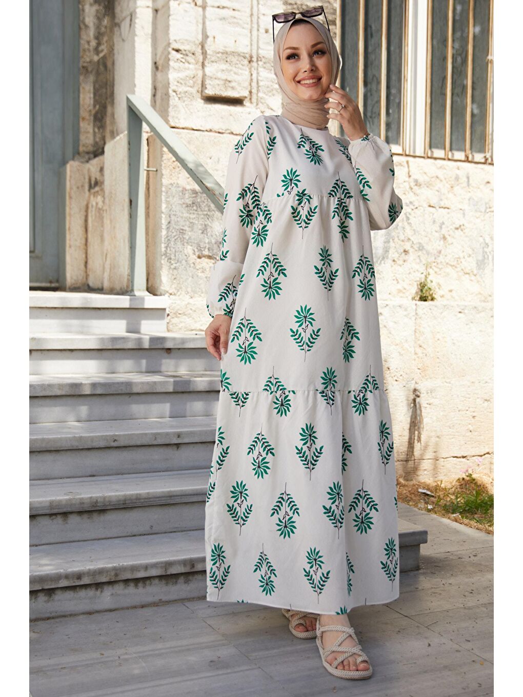 Bisiklet Yaka Kadın Yeşil Elbise - 10363-2