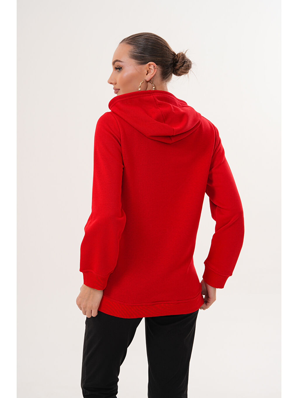 Kırmızı %100 Pamuk Hamile ve Lohusa Basic Kapüşonlu Sweatshirt-5