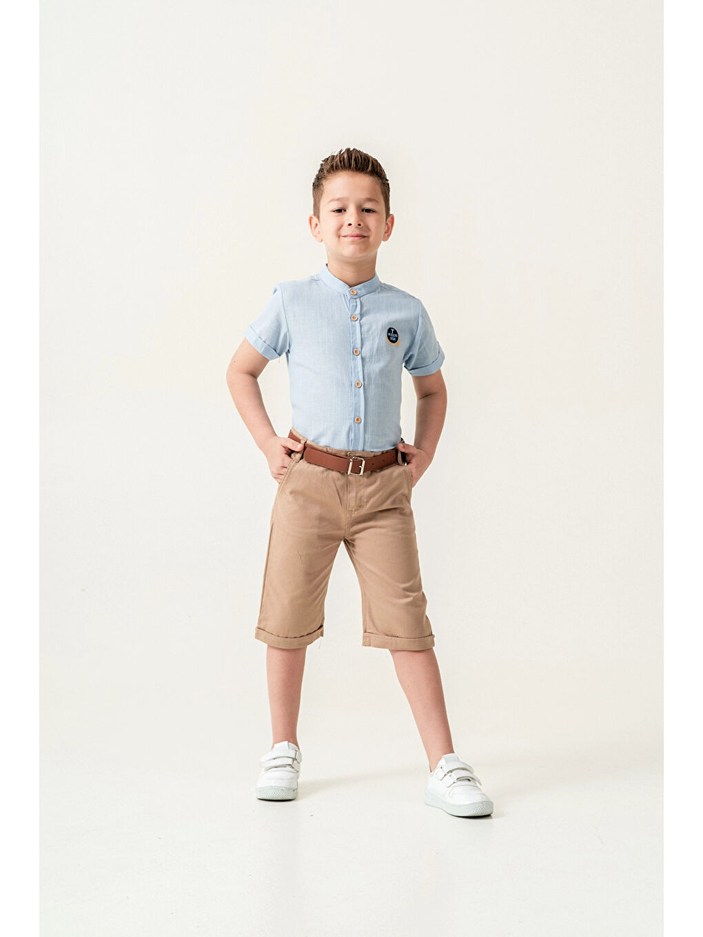 Turkuaz Hakim Yaka Şortlu Erkek Çocuk Takım 2544-4