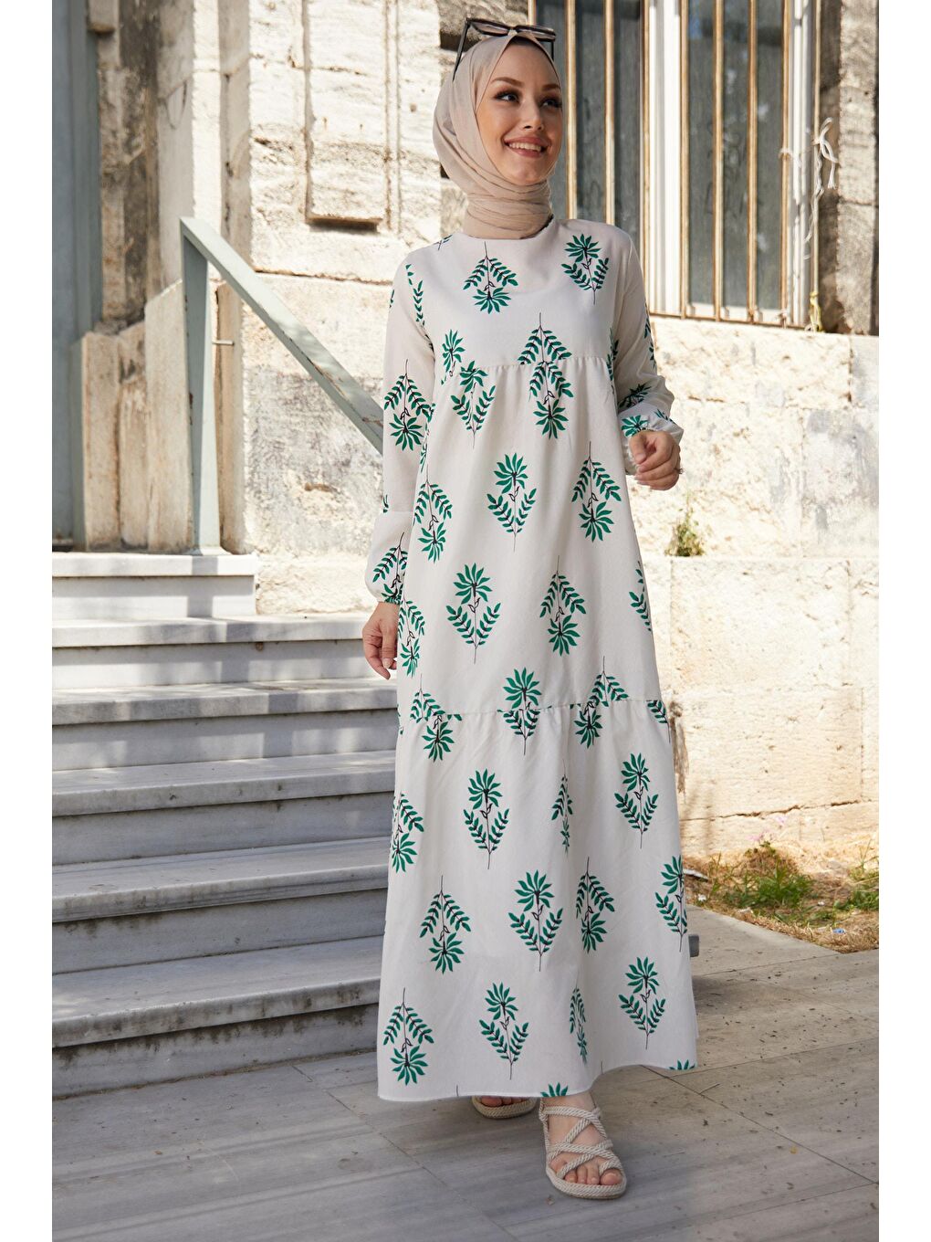 Bisiklet Yaka Kadın Yeşil Elbise - 10363-3