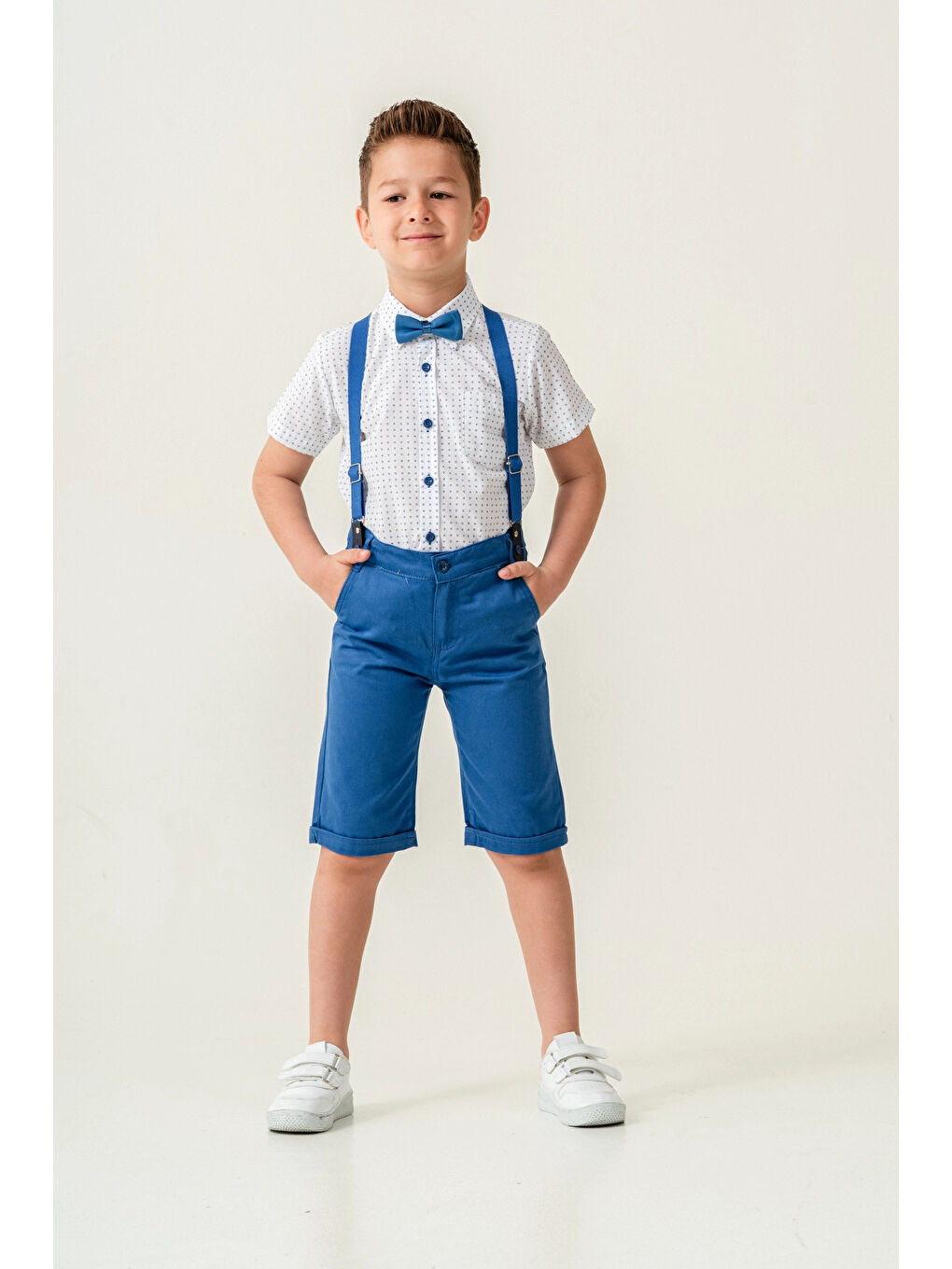 İndigo Desenli Papyonlu Erkek Çocuk Takım 2536