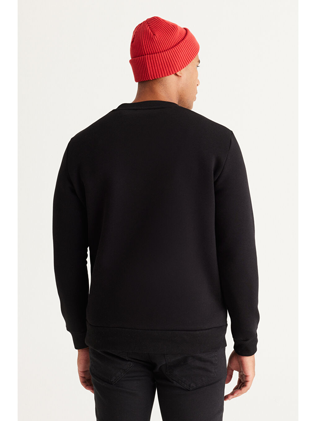 Erkek Siyah Standart Fit Normal Kesim İçi Polarlı Bisiklet Yaka Sweatshirt-5