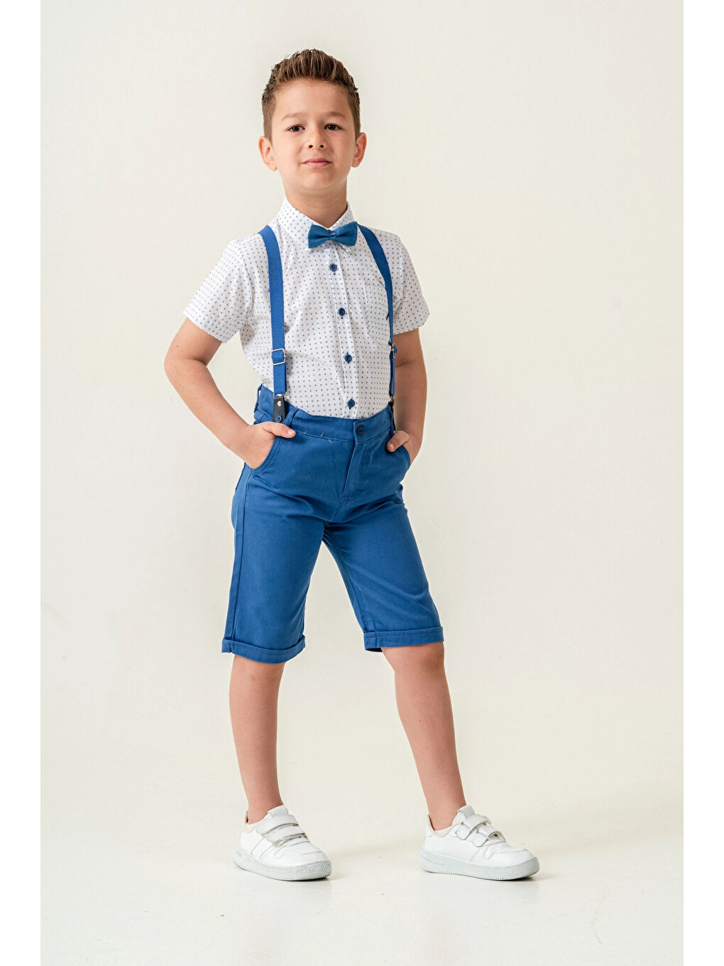 İndigo Desenli Papyonlu Erkek Çocuk Takım 2536-1