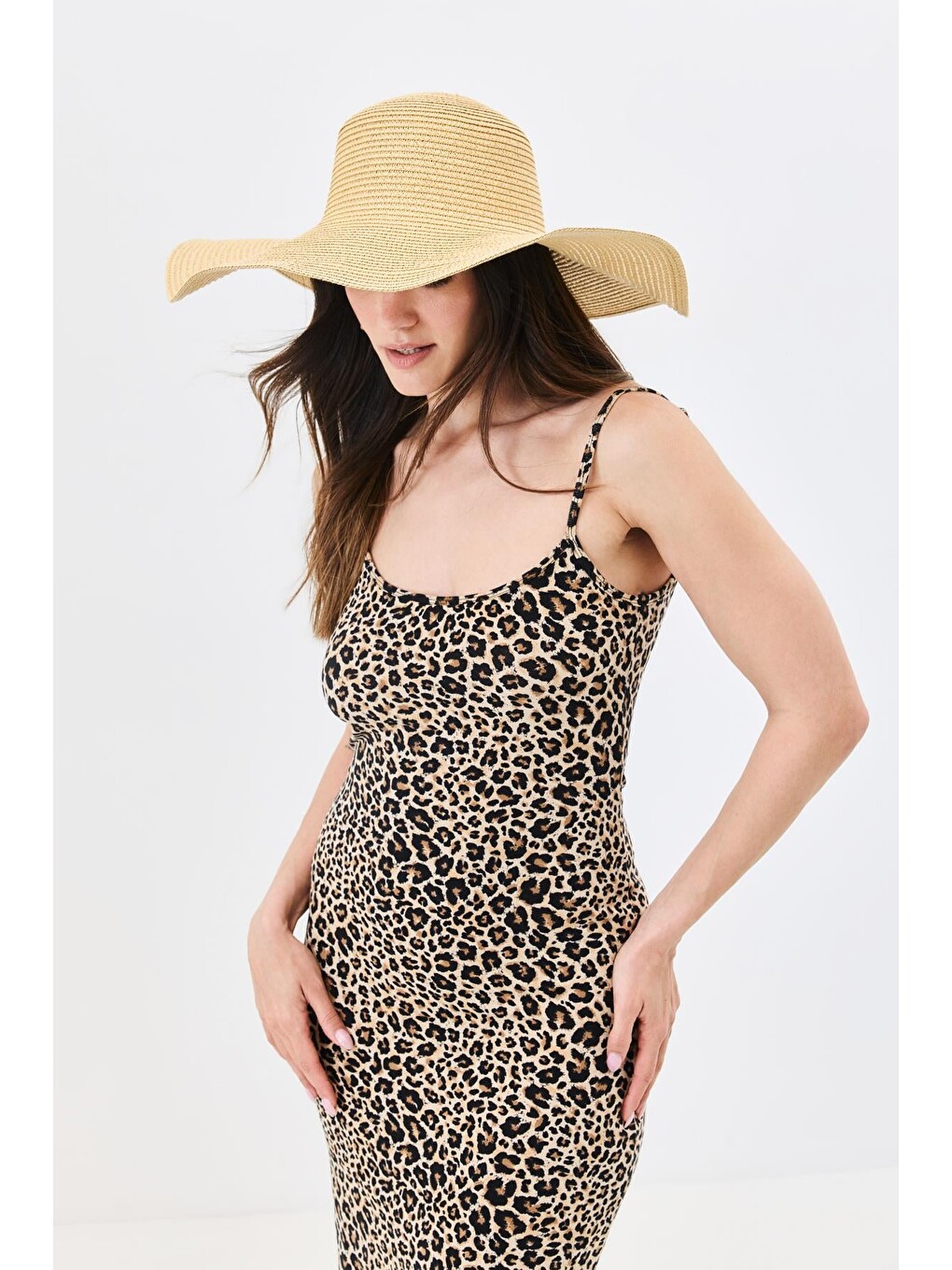 Kadın Hasır Plaj Şapkası Y1730-23 Koyu Bej