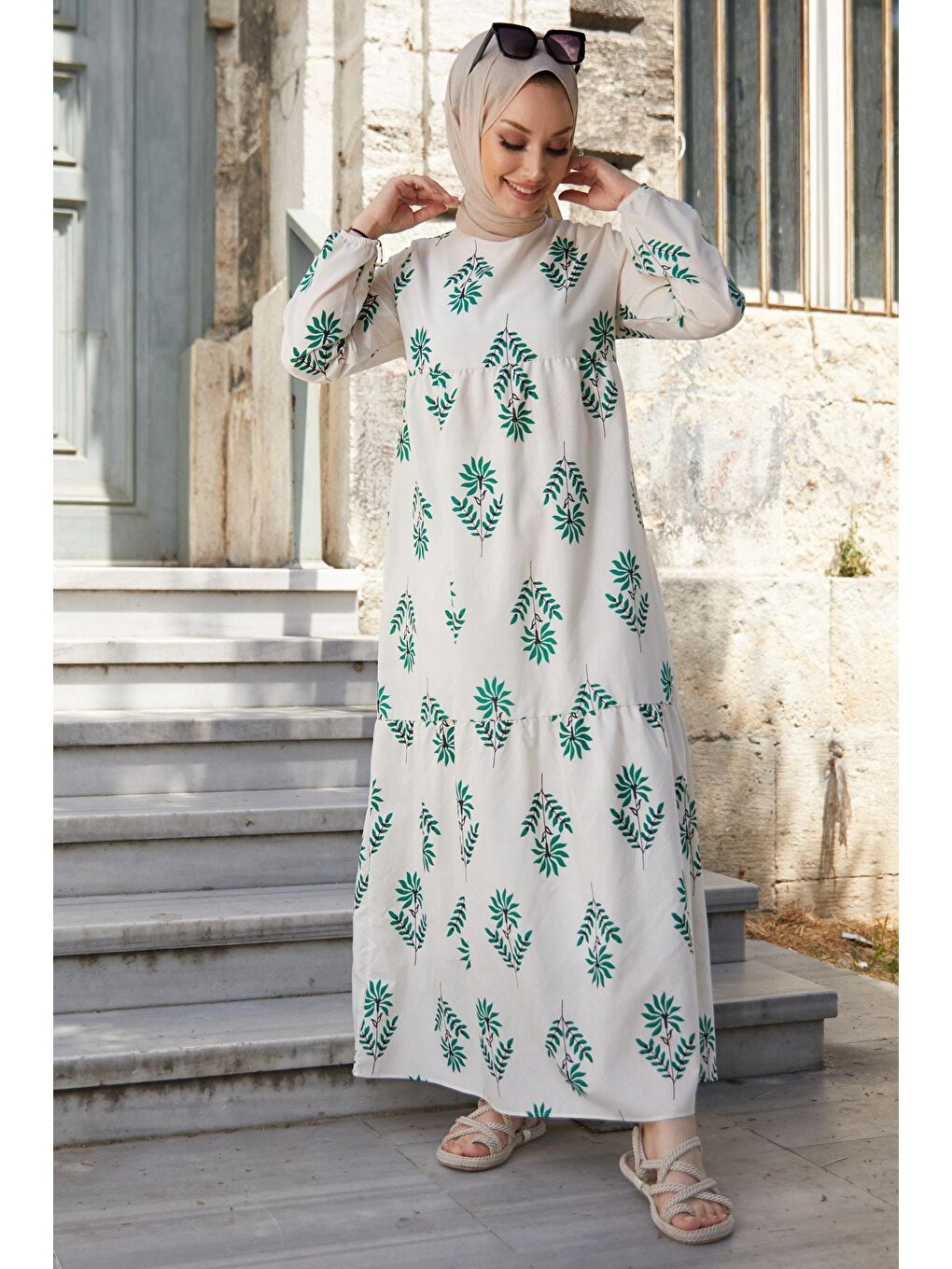 Bisiklet Yaka Kadın Yeşil Elbise - 10363-4