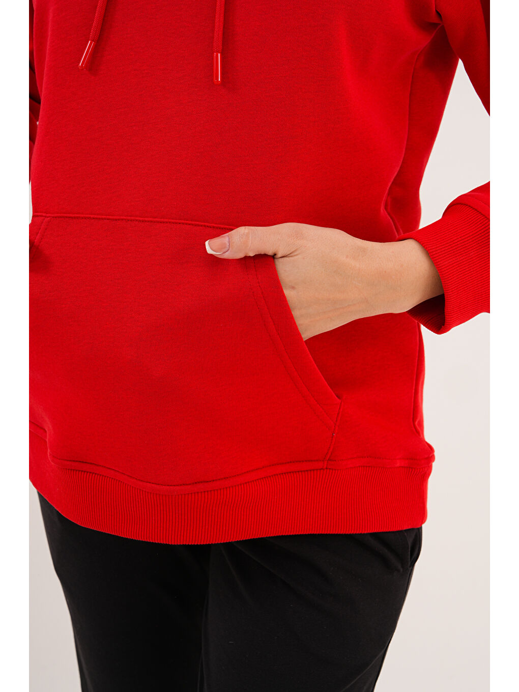 Kırmızı %100 Pamuk Hamile ve Lohusa Basic Kapüşonlu Sweatshirt-8