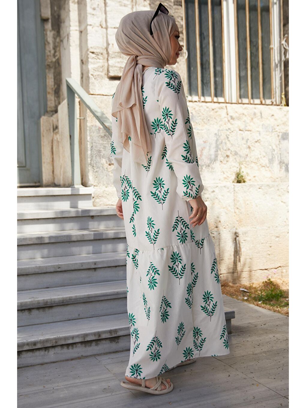 Bisiklet Yaka Kadın Yeşil Elbise - 10363-5