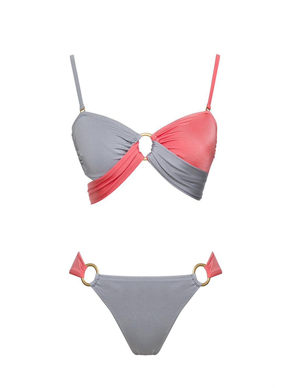 SAILOR moda Gri Çift Renk Straplez Bikini Takım