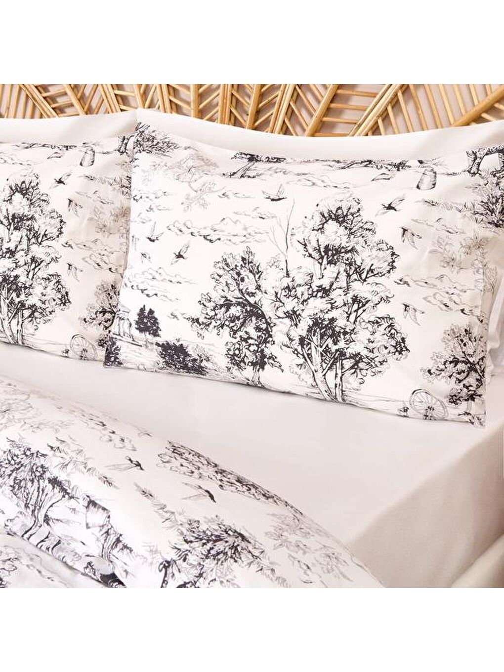 Siyah Soft Natura Çift Kişilik Nevresim Takımı - Beyaz / Antrasit-2