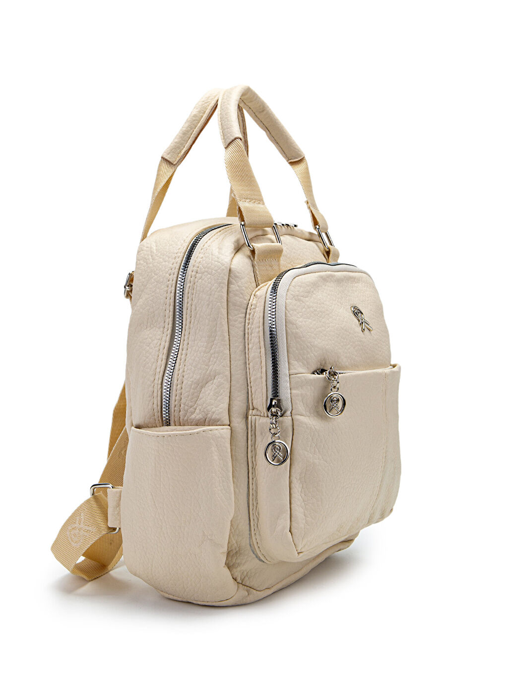 Ekru Çok Gözlü Suni Deri Bucky Sırt Çanta Krem-1