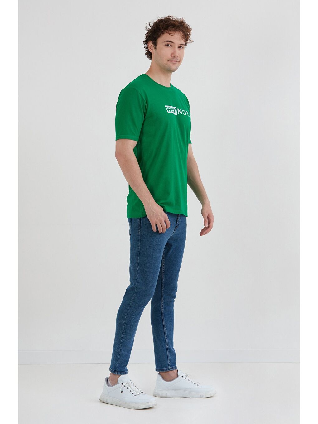 Yeşil Why Not Yazı Baskılı Bisiklet Yaka Tişört-2