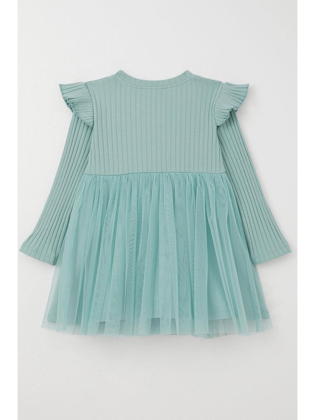 Turkuaz Kız Çocuk Uzun Kollu Elbise Yazı Nakışlı Mint Yeşili (1.5-5 Yaş)-1