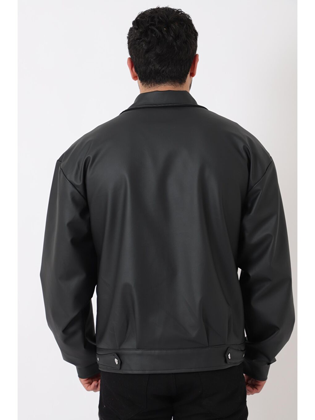 Siyah Cep Detay Dik Yaka Suni Deri Mont Bl 1848_50455-5