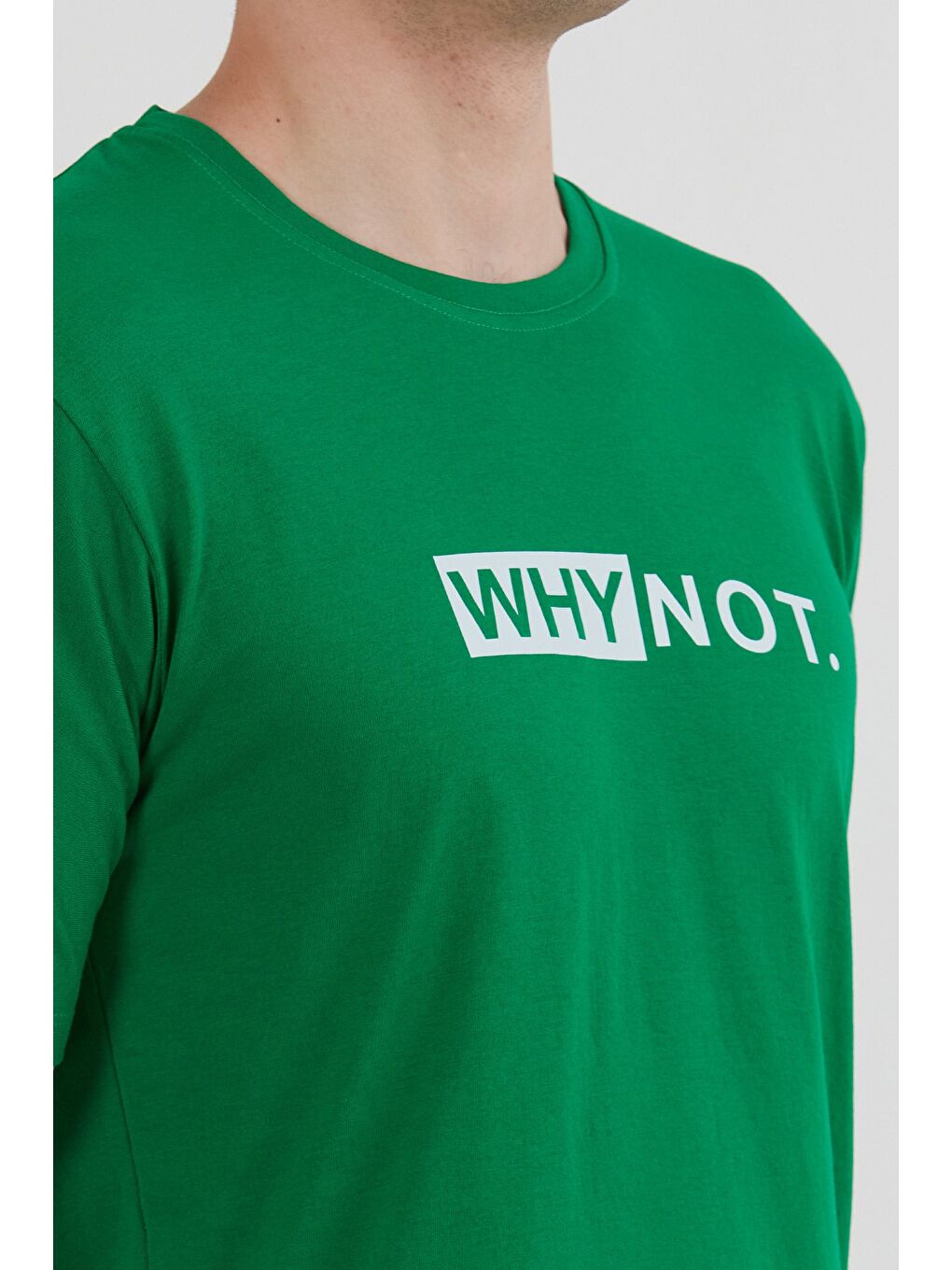 Yeşil Why Not Yazı Baskılı Bisiklet Yaka Tişört-4