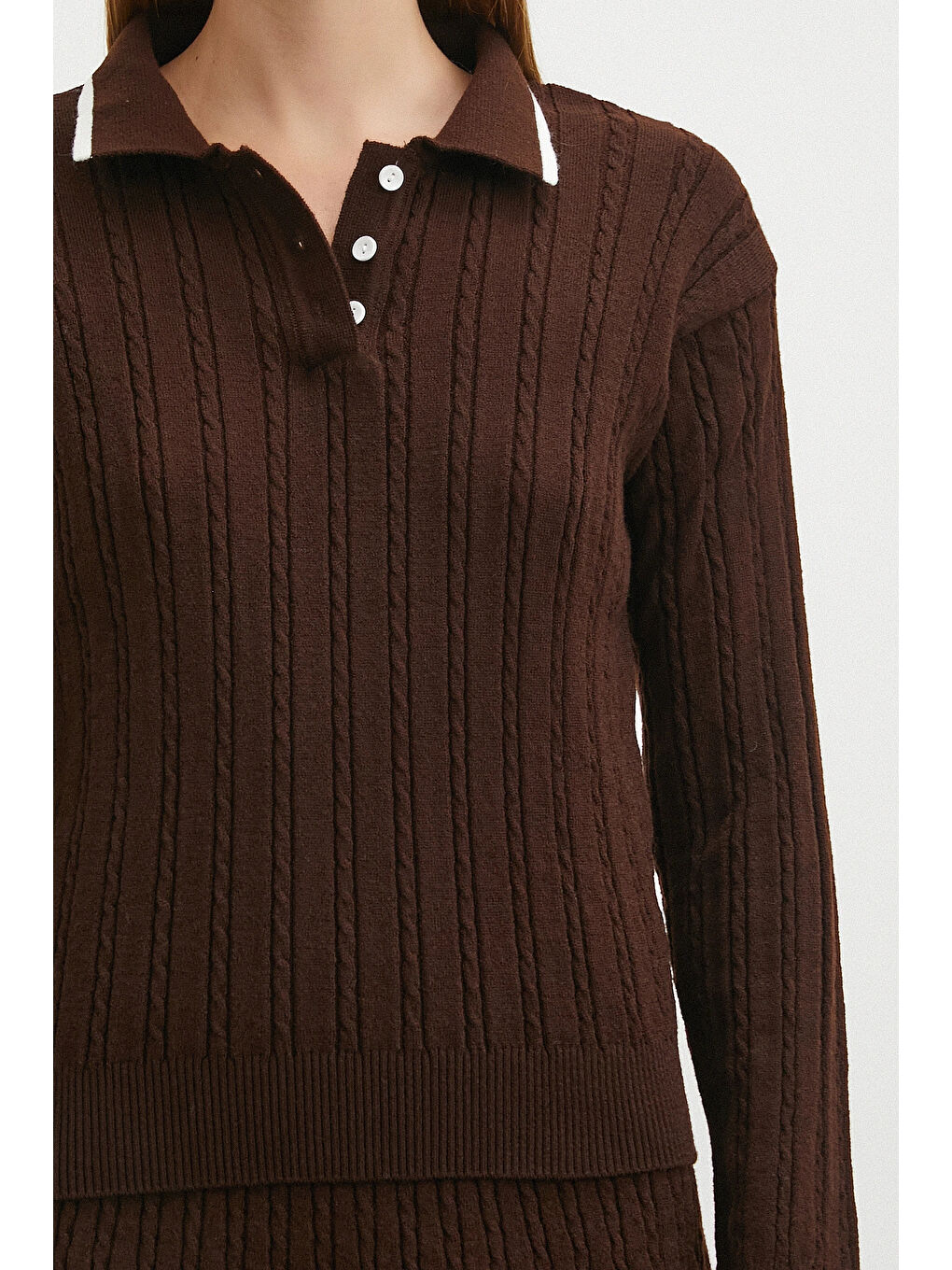 Karışık Polo Yaka Etekli Takım Kahve-4