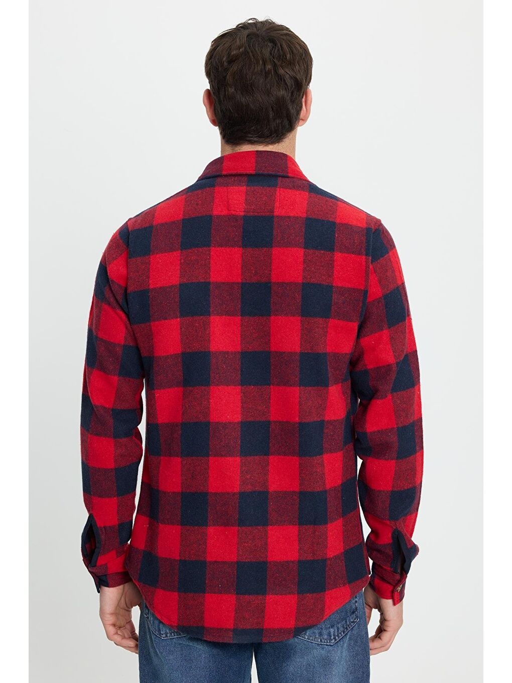 Karışık Erkek Slim Fit Dar Kesim Uzun Kollu Kapaklı Çift Cepli Kareli Kışlık Oduncu Gömlek-6