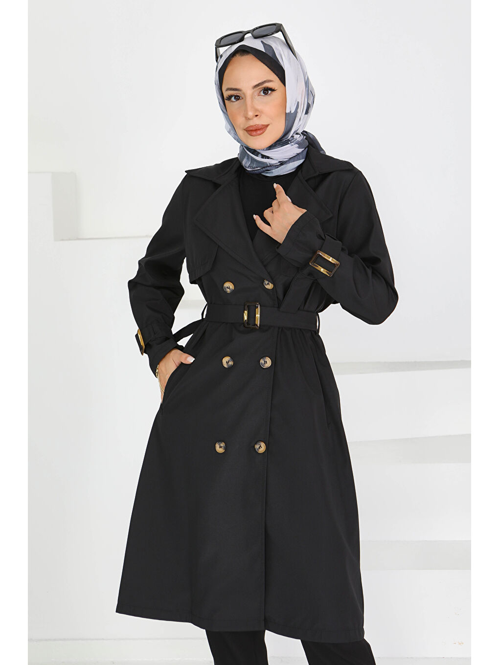 Kol Kemer Detaylı Düğmeli Miranda Treçkot Siyah - 27599-2