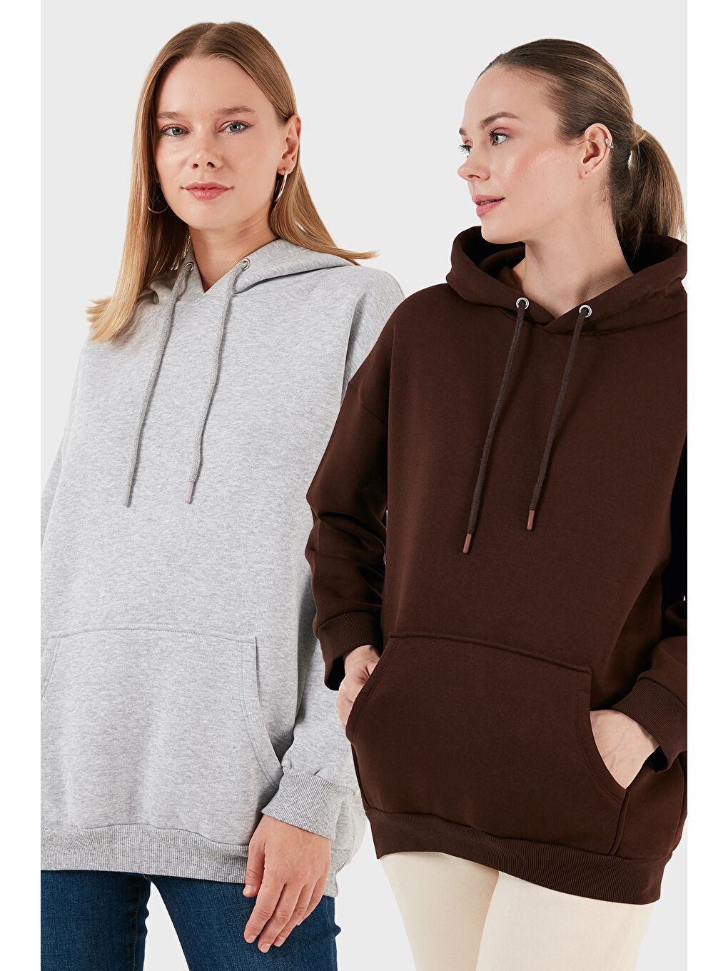 Gri Regular Fit Pamuklu Kapüşonlu Yaka Şardonlu Kışlık 2'li Paket Sweat 5863854S2