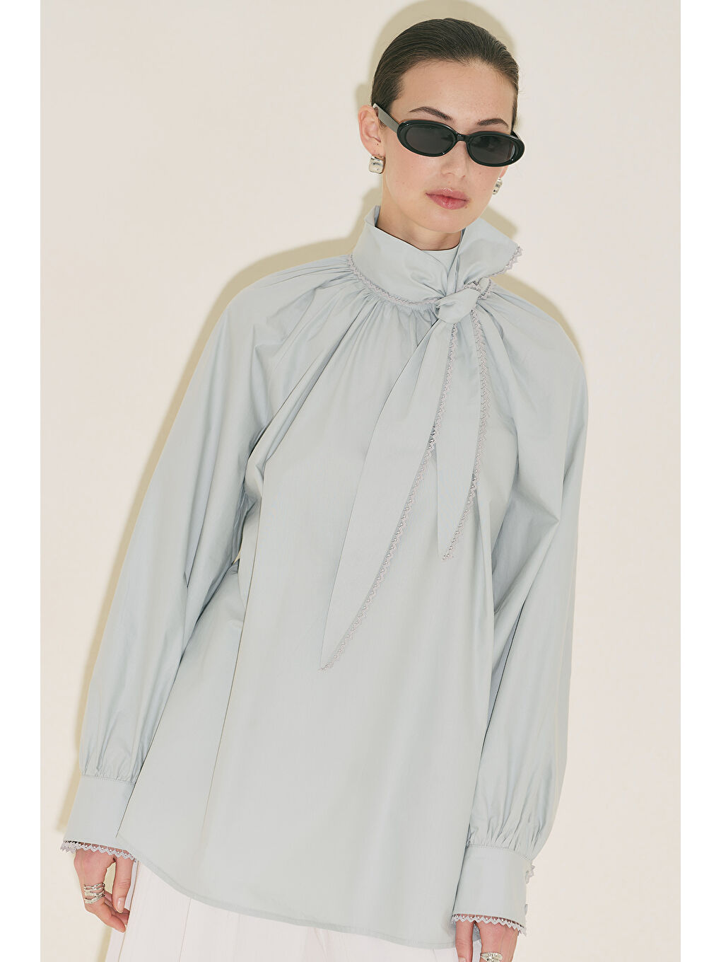 Bağlama Yaka Bluz Mavi-2