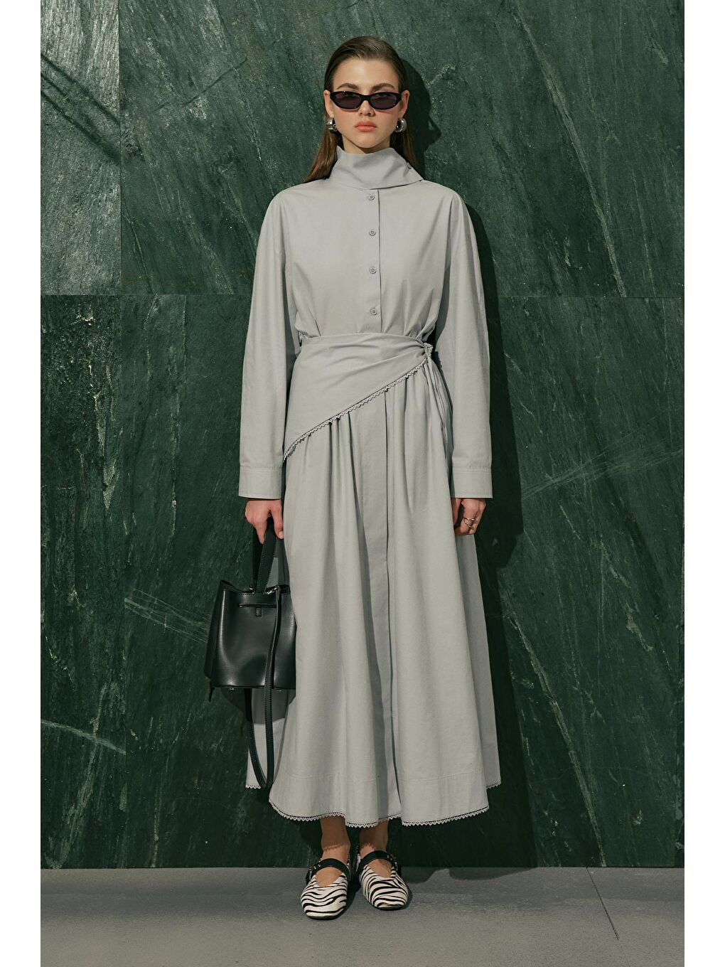 Bağlama Yaka Bluz Mavi-6