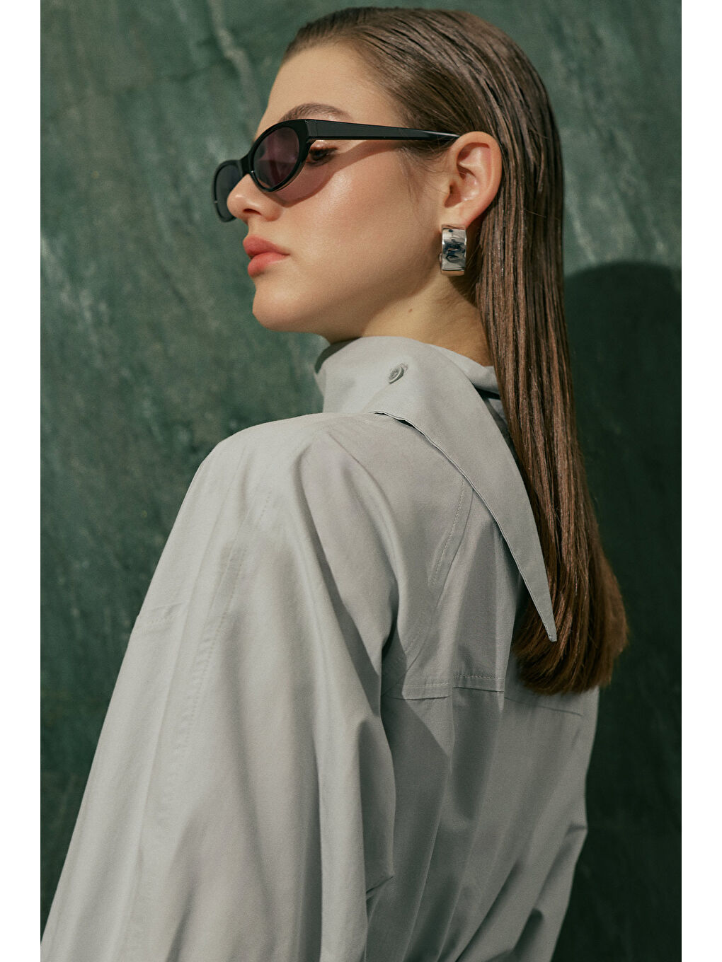 Bağlama Yaka Bluz Mavi-7