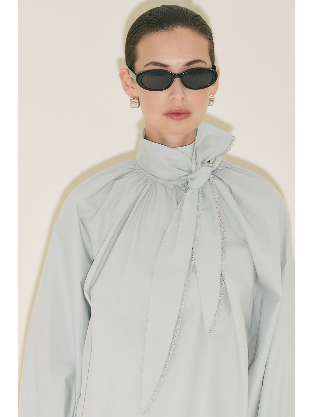 Bağlama Yaka Bluz Mavi-8