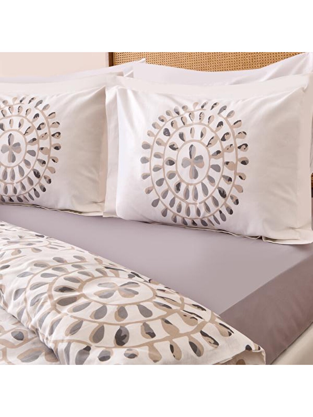 Soft Butas Çift Kişilik Nevresim Takımı - Ekru / Gri-4